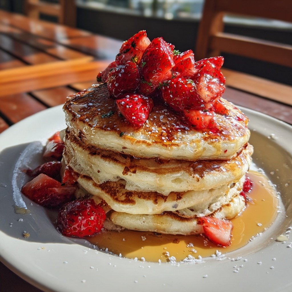 Bottomless Strawberry Pancake Stack